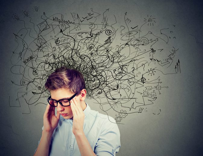 Thoughtful stressed man with a mess in his head